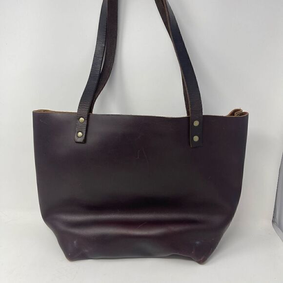 Portland Leather Goods Brown Distressed Cognac Leather Open Tote Bag One Size - Picture 3 of 5